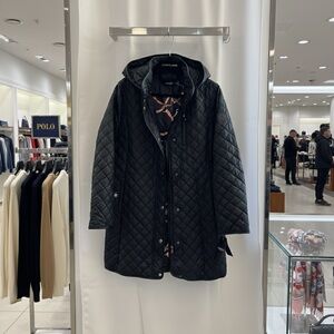 New Lauren Ralph Lauren Women’s Diamond Quilted Hood Car Coat Black Size L
